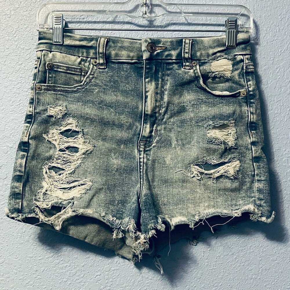 Size 4 American Eagle Curvy High Rise Denim Shorts Women's Distressed Stretch Ac